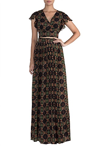 Black Digital Printed Top With Pants by Sourabh Kant Shrivastava