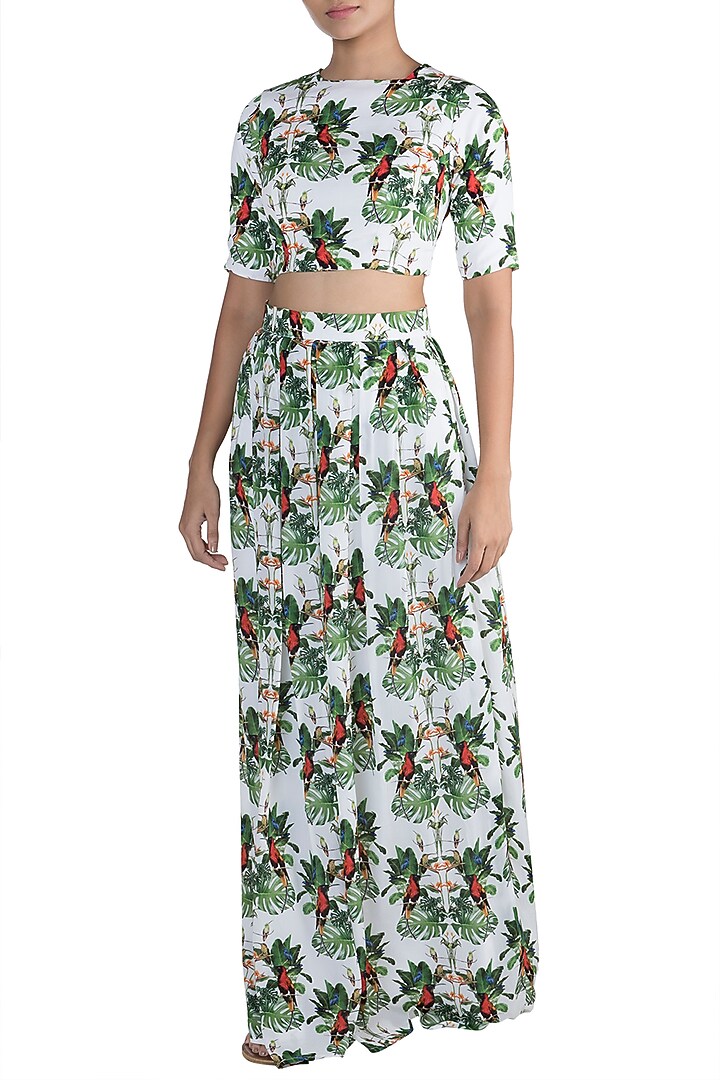 White Digital Printed Top With Skirt by Sourabh Kant Shrivastava at Pernia's Pop Up Shop