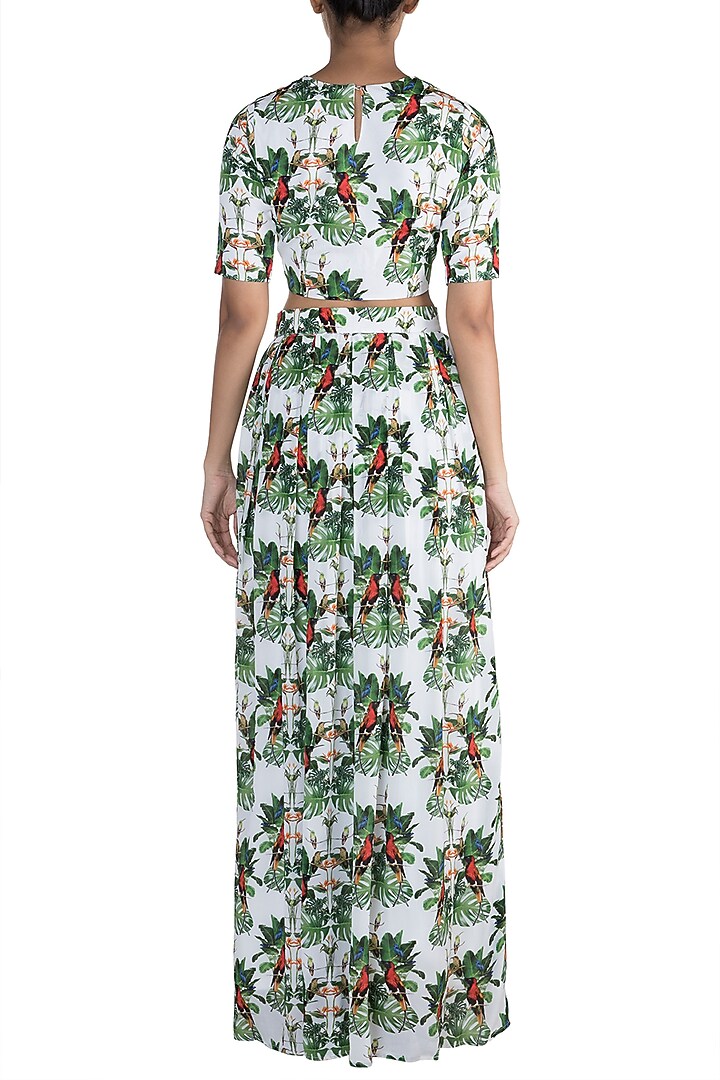 White Digital Printed Top With Skirt by Sourabh Kant Shrivastava at Pernia's Pop Up Shop