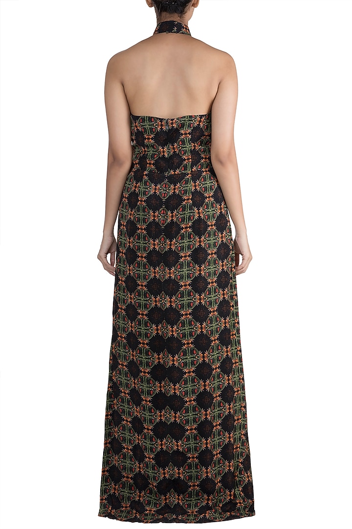 Black Digital Printed Maxi Vacation Dress by Sourabh Kant Shrivastava at Pernia's Pop Up Shop