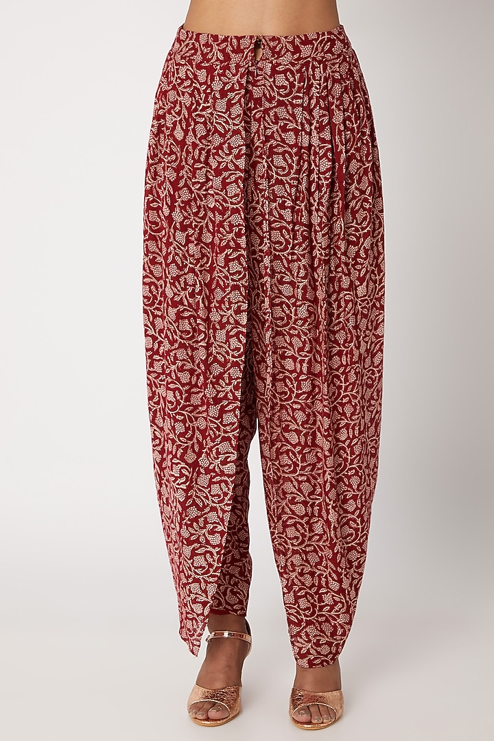 Maroon Printed Angrakha Top WIth Dhoti Pants by Sourabh Kant Shrivastava at Pernia's Pop Up Shop