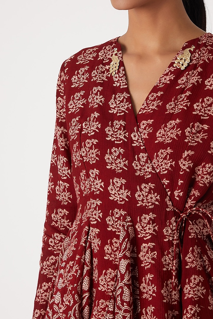 Maroon Printed Angrakha Top WIth Dhoti Pants by Sourabh Kant Shrivastava at Pernia's Pop Up Shop
