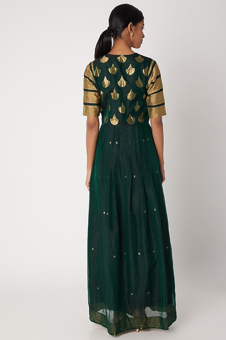 Emerald Green Handwoven Tunic Dress With Dupatta by Sourabh Kant Shrivastava at Pernia's Pop Up Shop