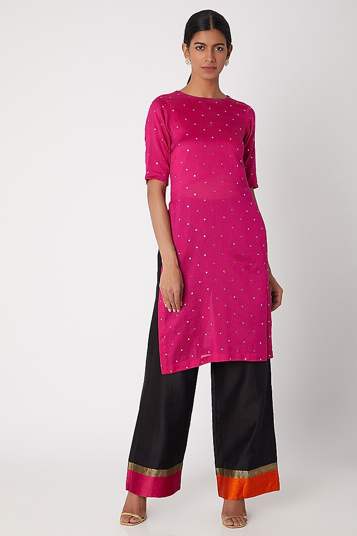 Fuchsia Embroidered Tunic With Pants by Sourabh Kant Shrivastava