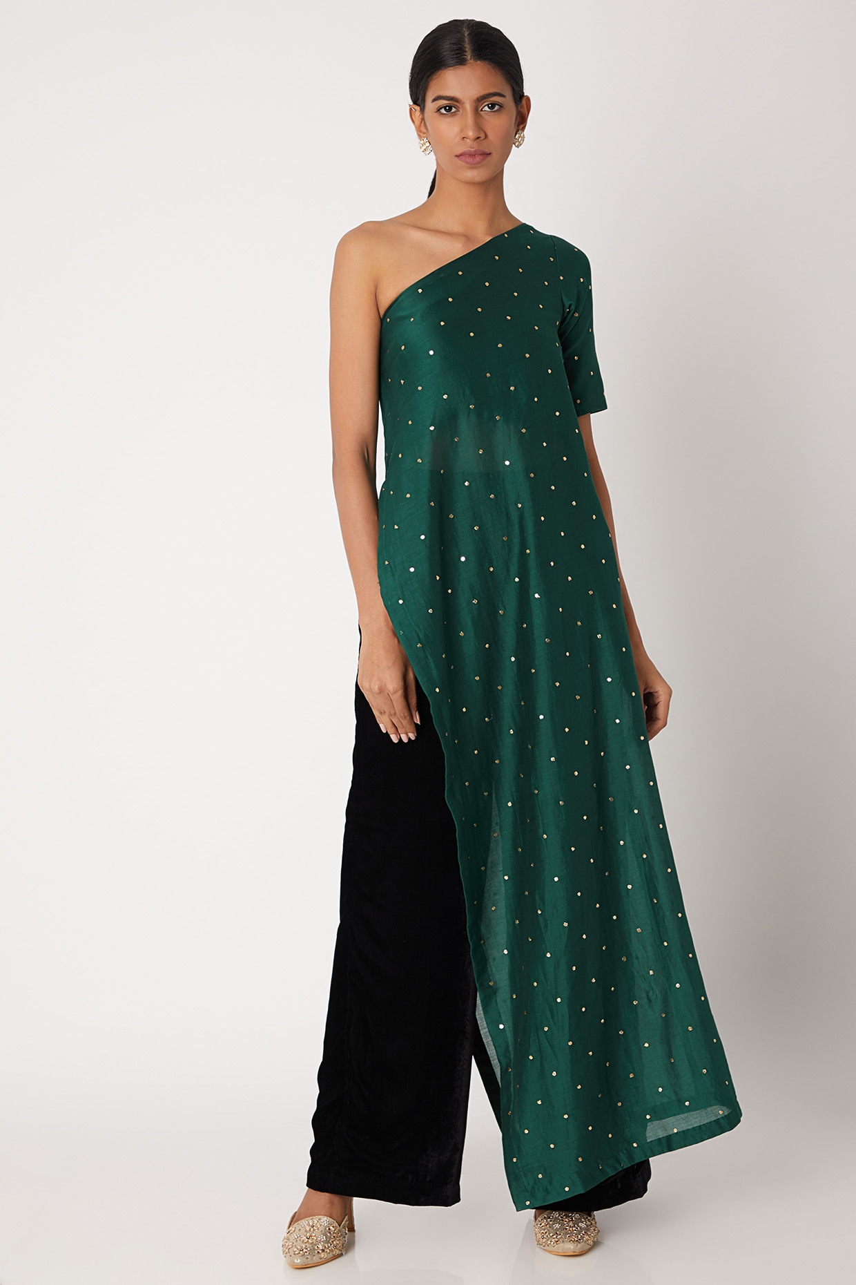 slim fit dress slacks Plus Size Festive Emerald Green Georgette Anarkali Set with Hand Embel –  DESINOOR.COM main image 1