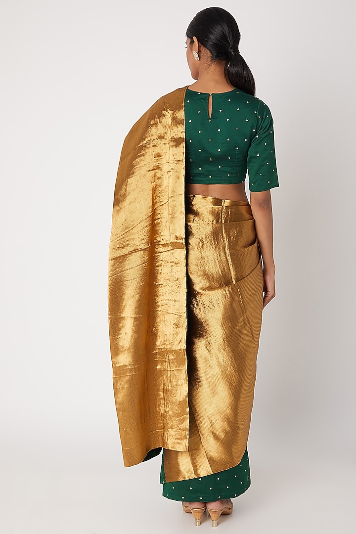 Emerald Green Hand Embroidered Party Wear Saree Set by Sourabh Kant Shrivastava at Pernia's Pop Up Shop