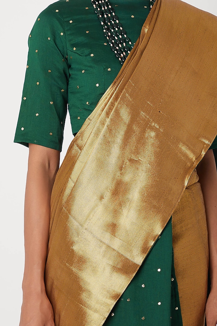 Emerald Green Hand Embroidered Party Wear Saree Set by Sourabh Kant Shrivastava at Pernia's Pop Up Shop
