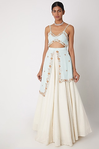 Sky Blue Embroidered Lehenga Set by Sourabh Kant Shrivastava