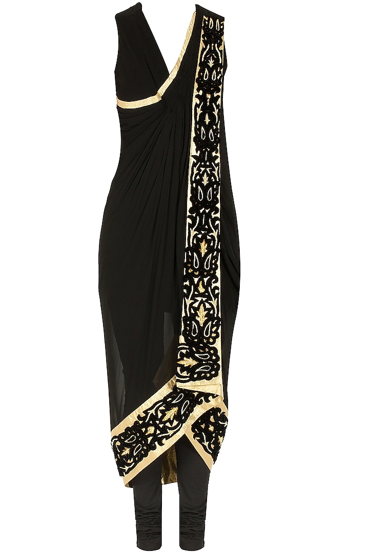 Charbagh black and gold drape by Sonal Kalra Ahuja