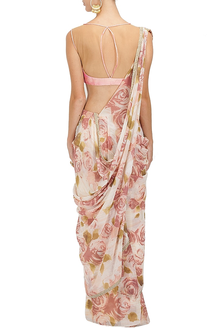 Jardin blush draped sari available only at Pernia's Pop-Up Shop.