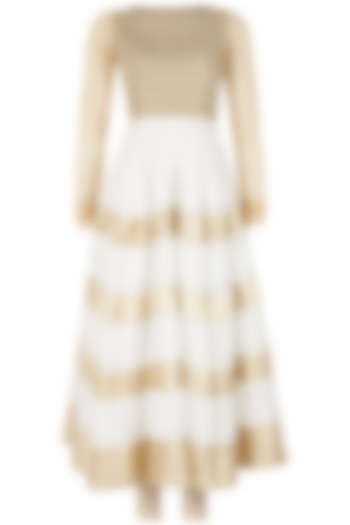 Ivory and gold embroidered anarkali set available only at Pernia's Pop-Up Shop.