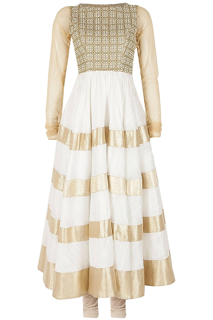 Ivory and gold embroidered anarkali set available only at Pernia's Pop-Up Shop.