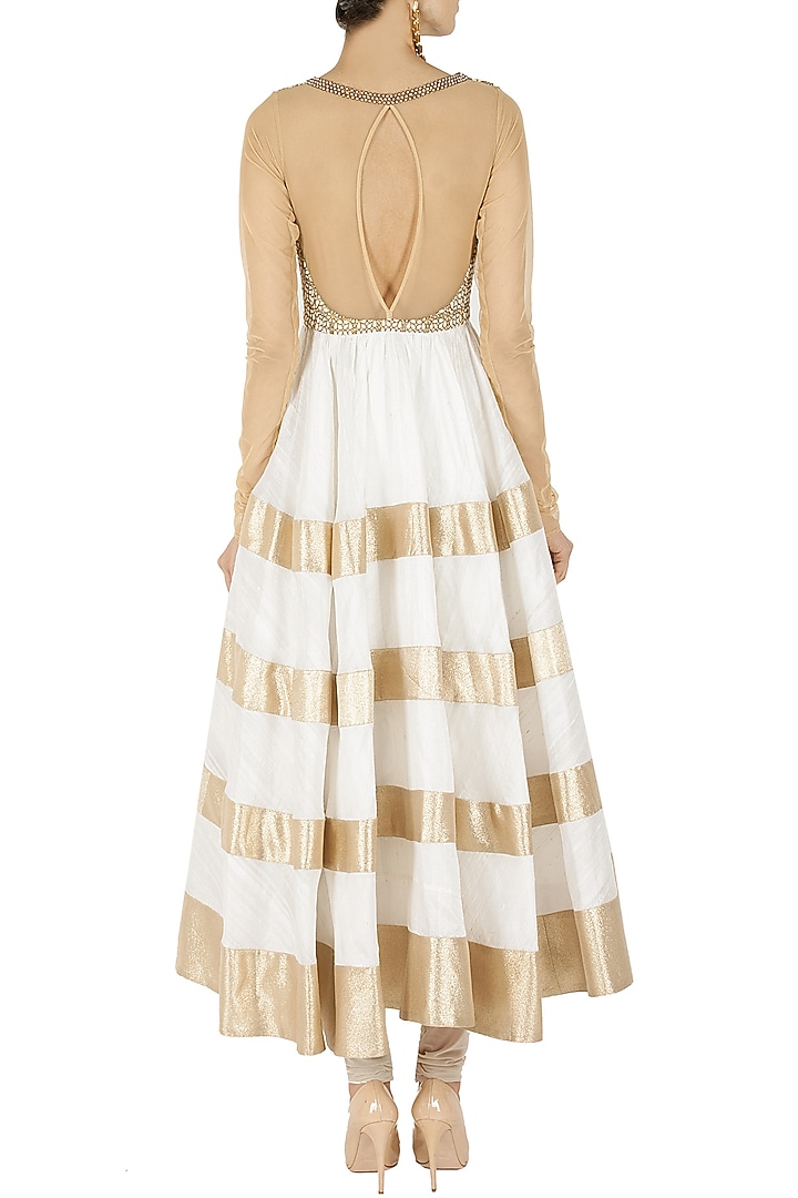 Ivory and gold embroidered anarkali set available only at Pernia's Pop-Up Shop.