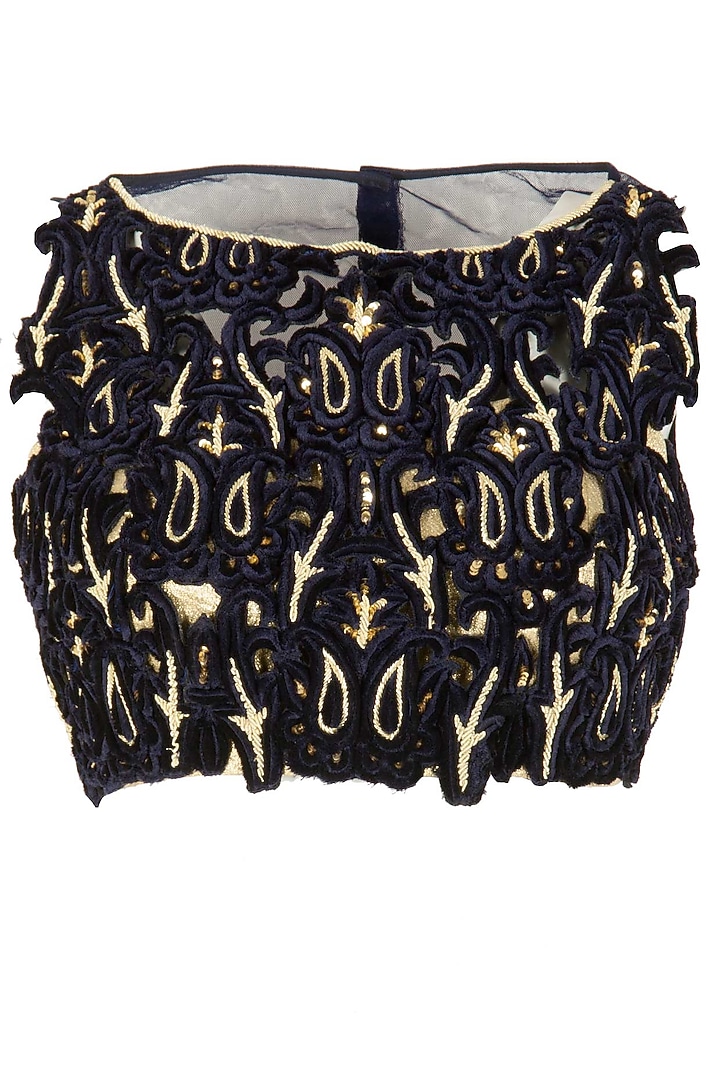 Charbagh midnight blue lehenga set available only at Pernia's Pop-Up Shop.
