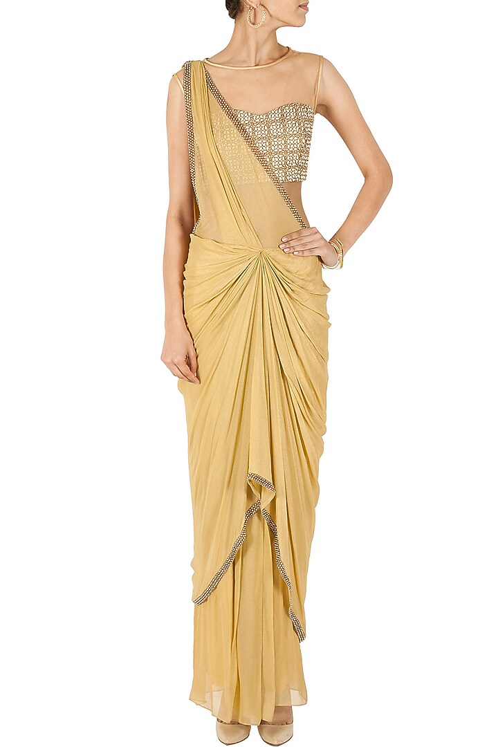 Gold dust draped sari available only at Pernia's Pop-Up Shop.