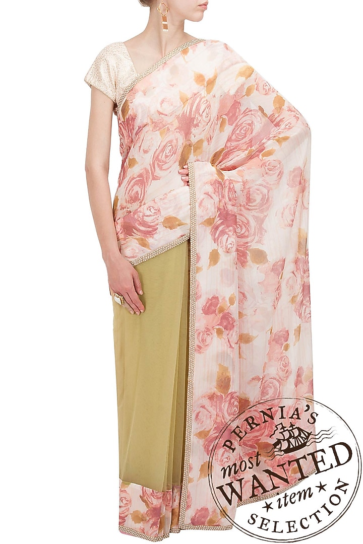 Jardin blush and olive sari available only at Pernia's Pop-Up Shop.