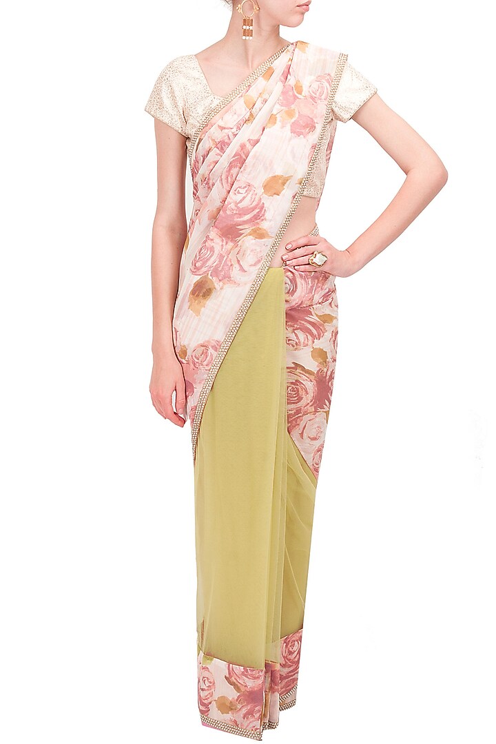 Jardin blush and olive sari available only at Pernia's Pop-Up Shop.