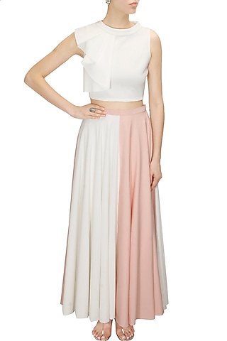 Ivory ruffled crop top by Sonal Kalra Ahuja