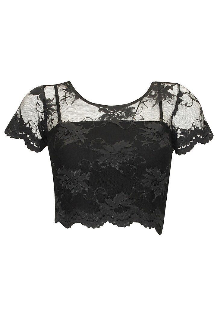 Black chantilly lace crop top available only at Pernia's Pop-Up Shop.