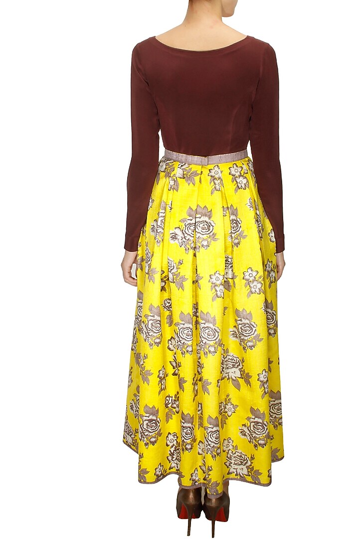 Chartreuse rose print pleated maxi skirt available only at Pernia's Pop-Up Shop.