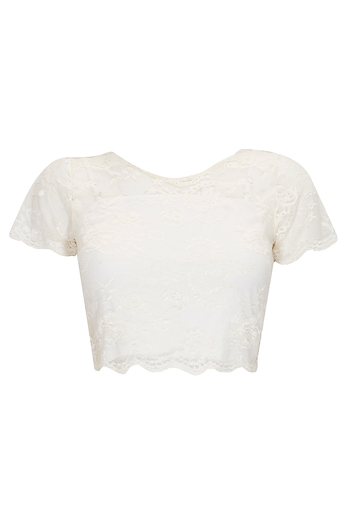 Cream chantilly lace crop top by Sonal Kalra Ahuja