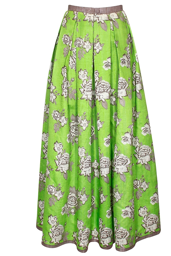 Lime green floral print maxi skirt available only at Pernia's Pop-Up Shop.