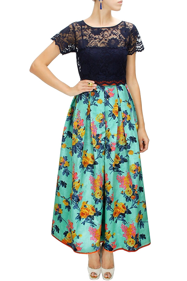 Deep blue chantilly lace crop top available only at Pernia's Pop-Up Shop.