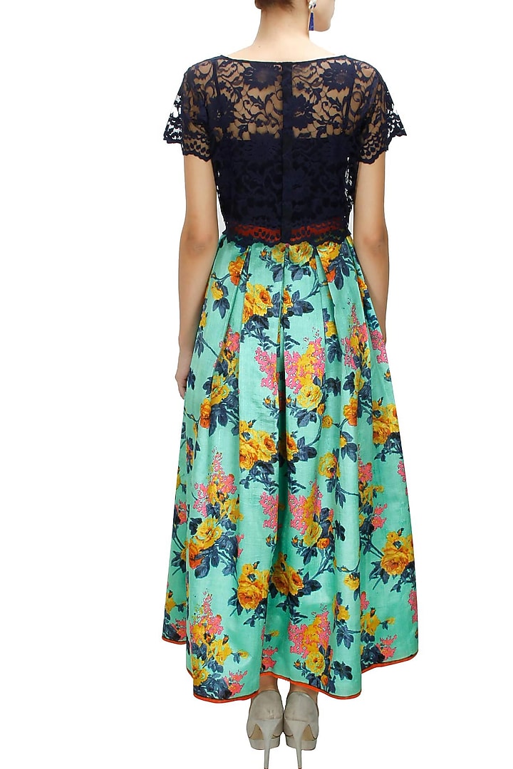 Deep blue chantilly lace crop top available only at Pernia's Pop-Up Shop.