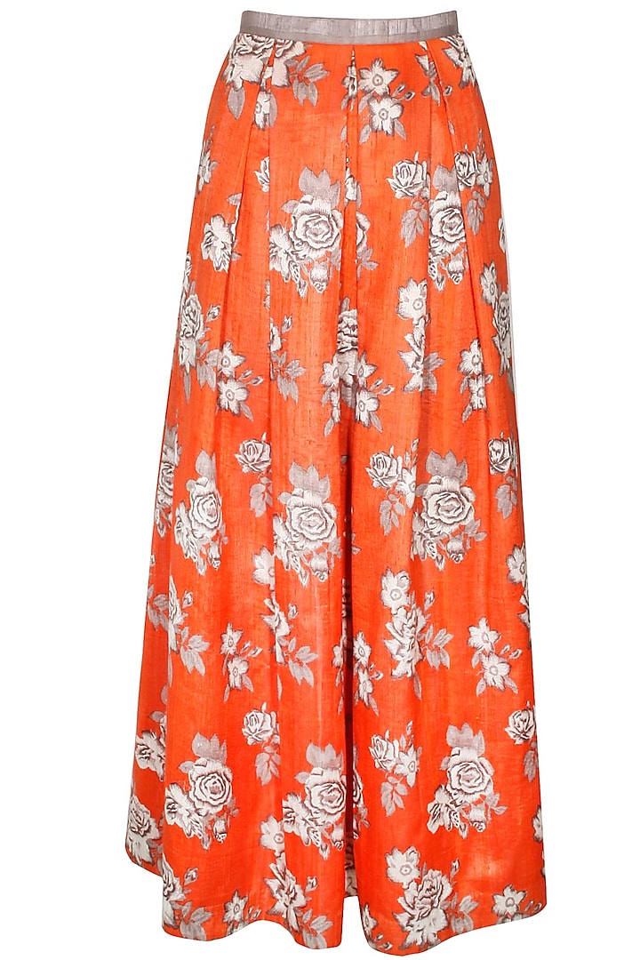 Orange rose print maxi skirt by Sonal Kalra Ahuja