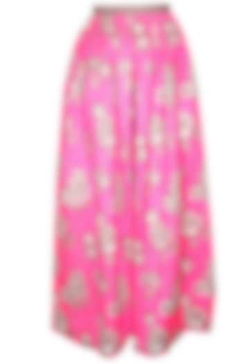 Pink rose print pleated maxi skirt by Sonal Kalra Ahuja