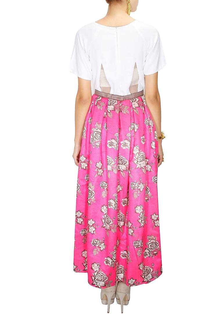 Pink rose print pleated maxi skirt available only at Pernia's Pop-Up Shop