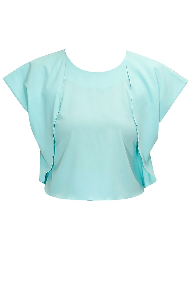 Aqua folded flap sleeves blouse by Sonal Kalra Ahuja