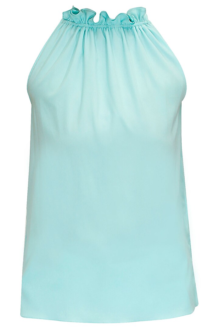 Aqua printed maxi skirt with halter neck blouse available only at Pernia's Pop-Up Shop.