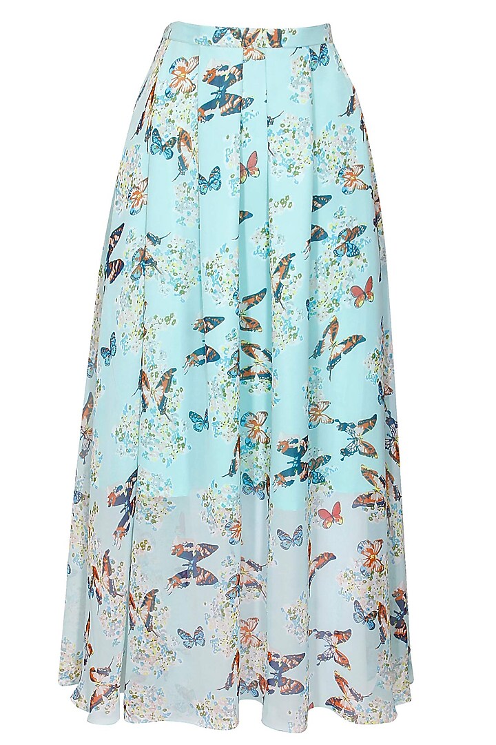 Aqua printed maxi skirt with halter neck blouse available only at Pernia's Pop-Up Shop.