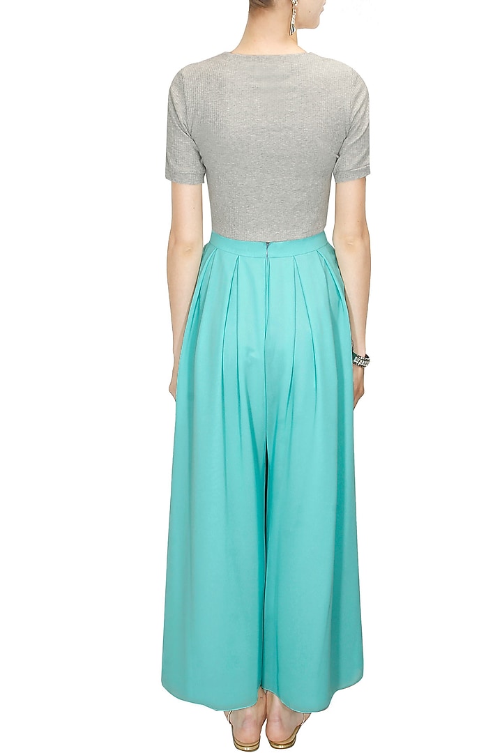Aqua pleated flared pants available only at Pernia's Pop-Up Shop.