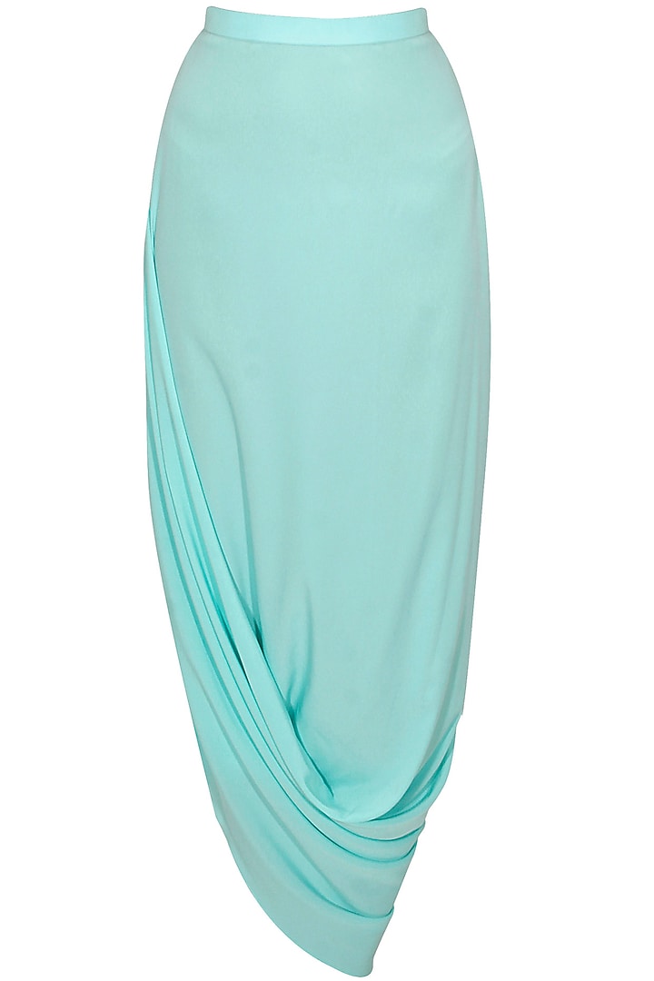 Aqua papillion printed high low cape with cowl skirt available only at Pernia's Pop-Up Shop.