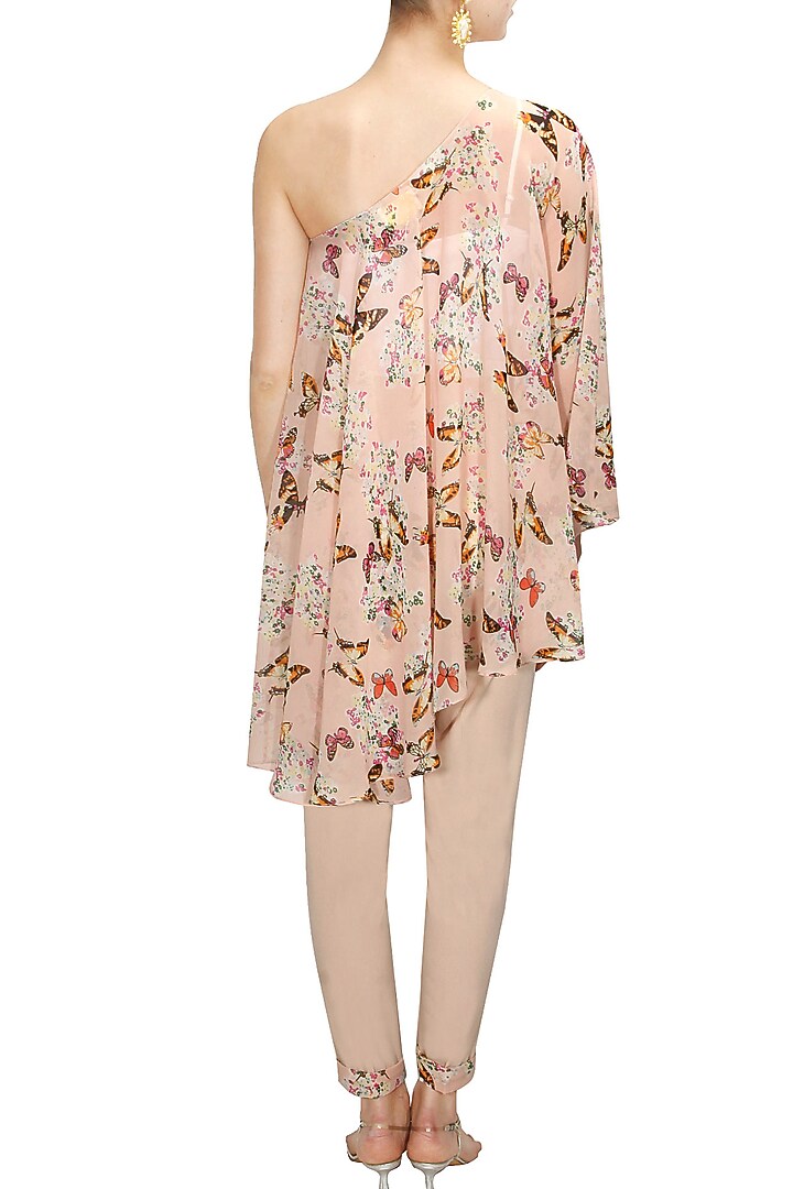 Blush pink off shoulder printed cape with pants available only at Pernia's Pop-Up Shop.