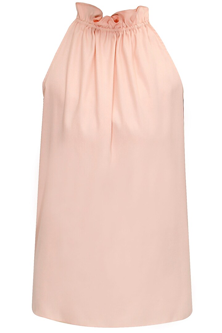 Blush pink printed maxi skirt with halter neck blouse available only at Pernia's Pop-Up Shop.