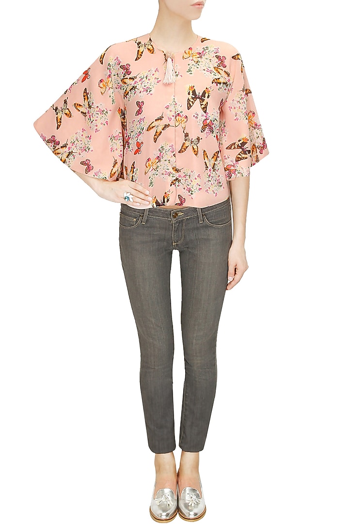 Blush pink papillion printed short cape available only at Pernia's Pop-Up Shop.