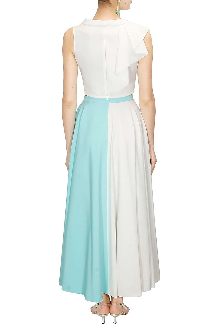 Aqua and ivory half and half maxi skirt available only at Pernia's Pop-Up Shop.