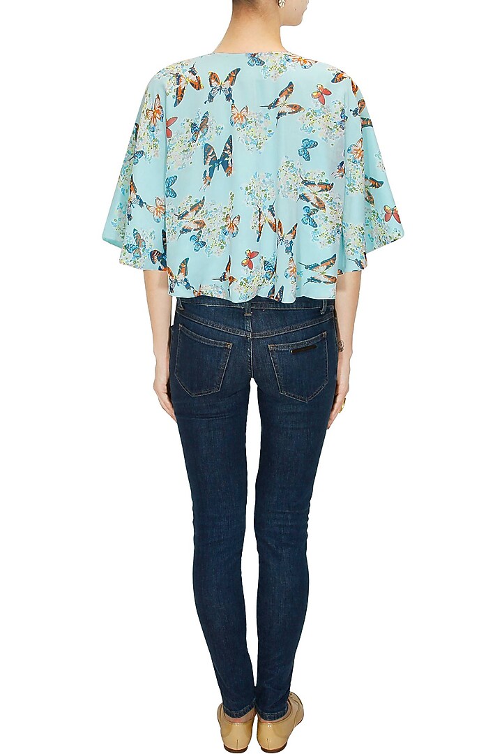 Aqua papillion printed short cape available only at Pernia's Pop-Up Shop.