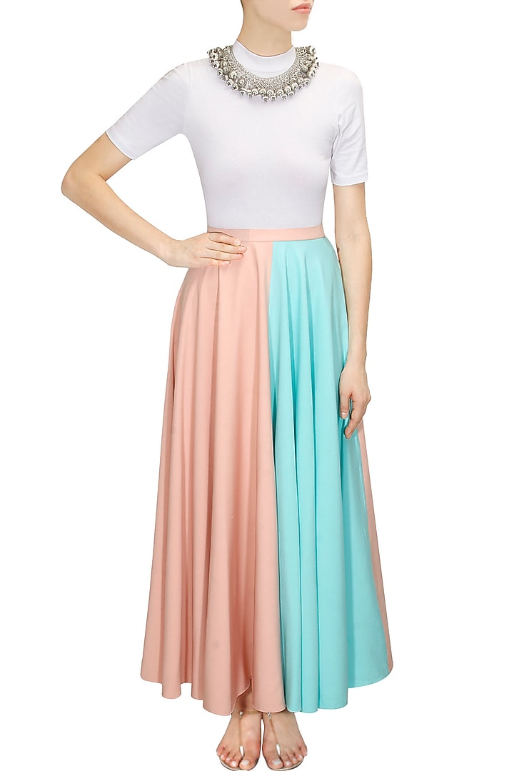 Pink and blue half and half maxi skirt available only at Pernia's Pop-Up Shop.