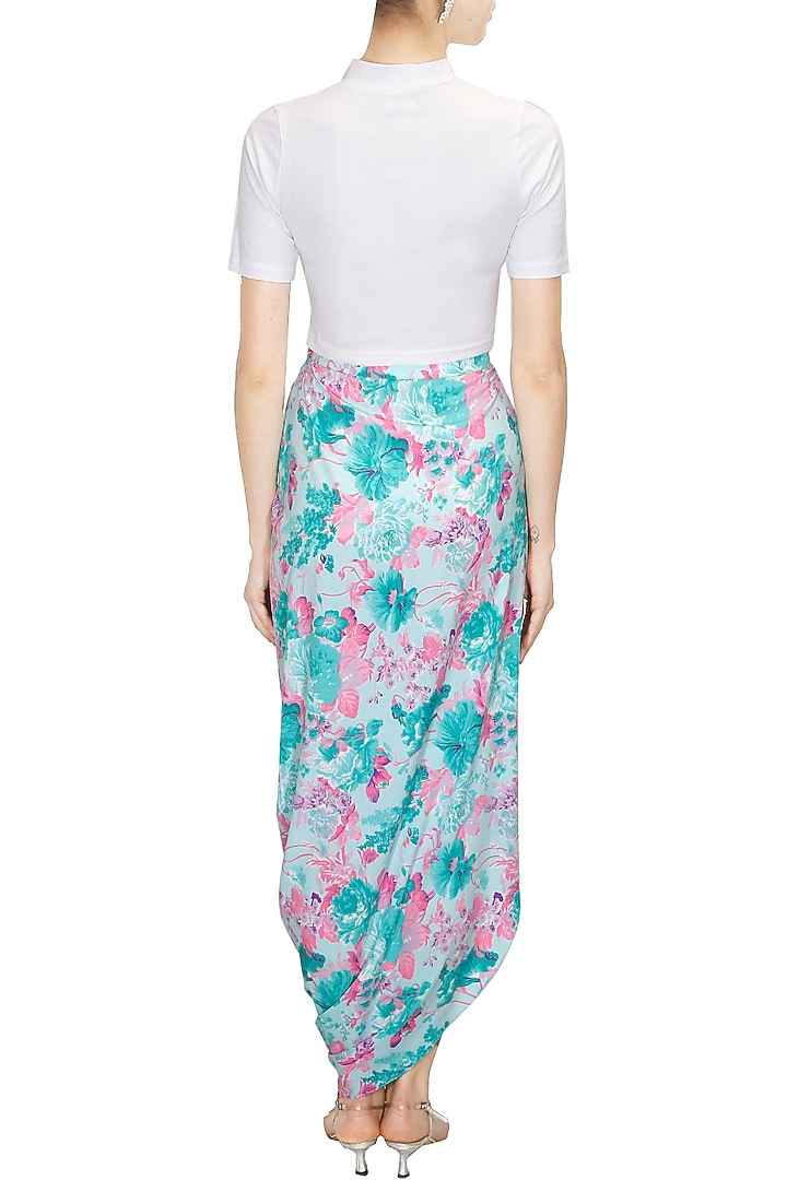 Aqua orchid printed cowl skirt available only at Pernia's Pop-Up Shop.