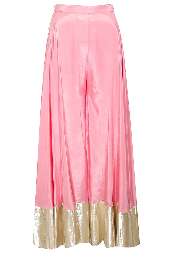 Pink and yellow floral embroidered jacket kurta with pink sharara available only at Pernia's Pop-Up Shop.