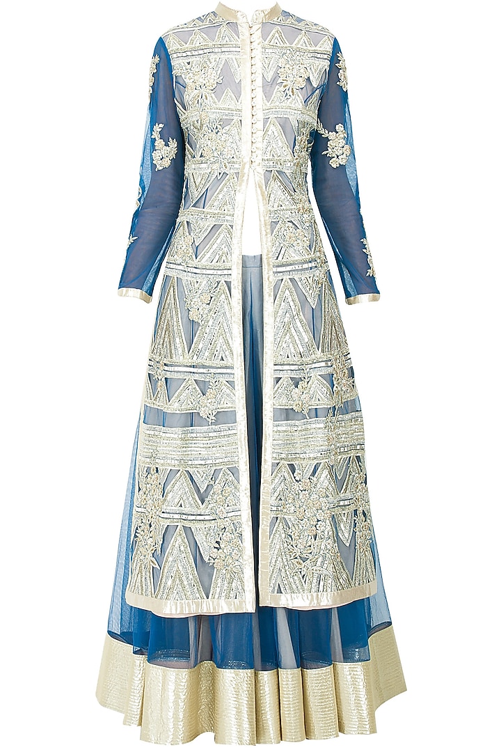 Blue gota applique jacket with lehenga available only at Pernia's Pop-Up Shop