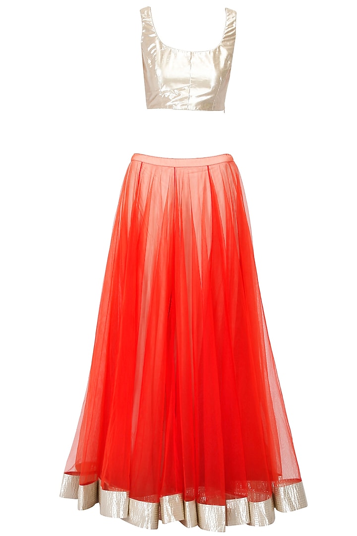 Orange sequins and gota embroidered lehenga set available only at Pernia's Pop-Up Shop.