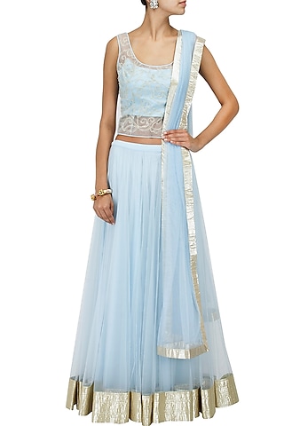 Light Blue Tulle Lehenga Set by Shehla Khan