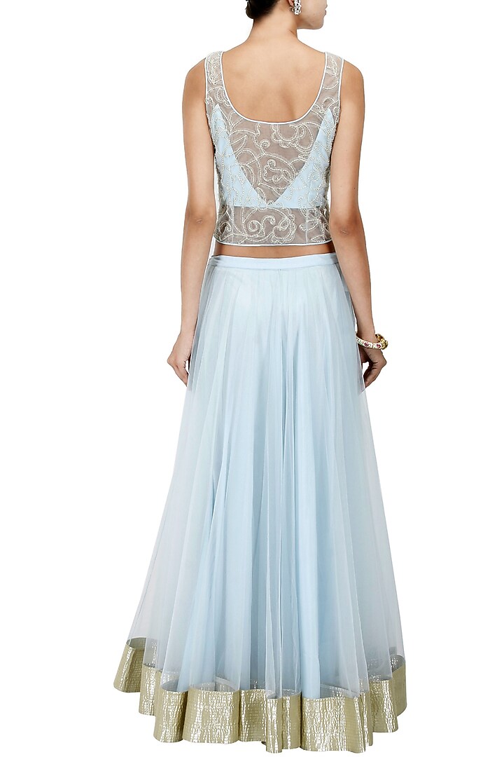 Light blue pearl embroidered lehenga set available only at Pernia's Pop-Up Shop.
