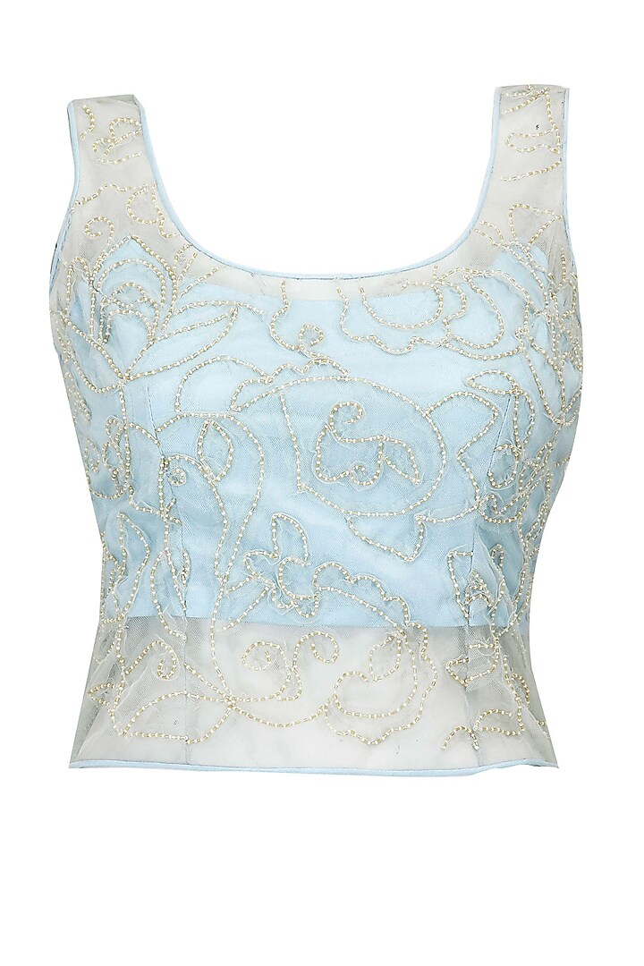 Light blue pearl embroidered lehenga set available only at Pernia's Pop-Up Shop.