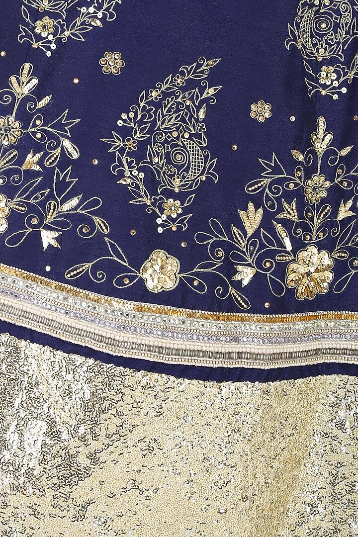 Midnight blue zari embroidered sequinned lehenga set available only at Pernia's Pop Up Shop.